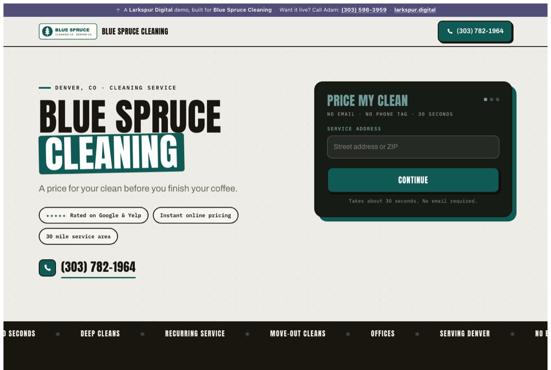 Blue Spruce Cleaning, a live demo website