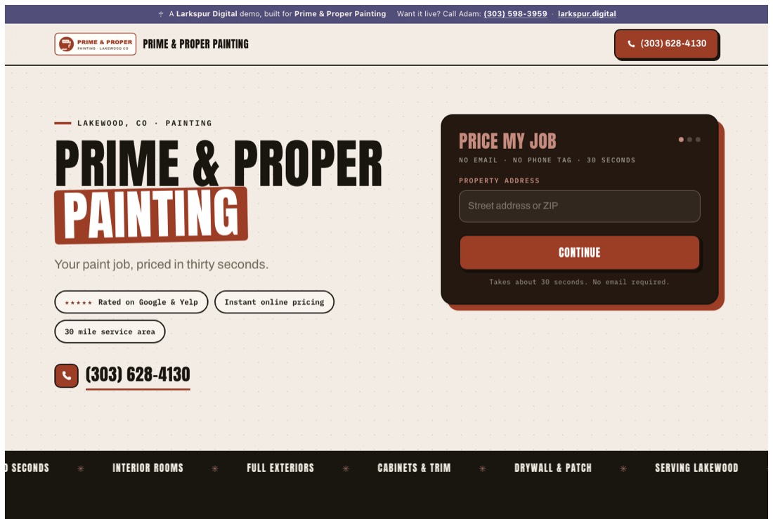 Prime & Proper Painting, a live demo website