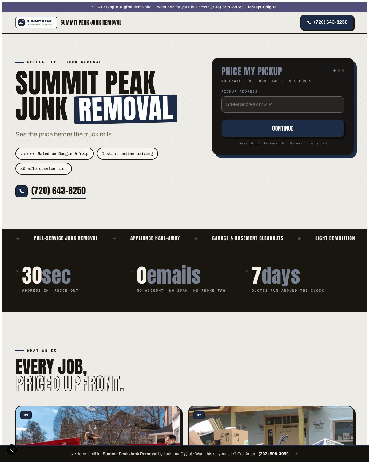 Summit Peak Junk Removal, a live demo website
